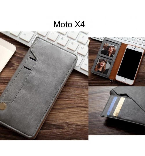Moto X4 Case Slim Leather Wallet Case 6 Cards 2 Id Magnet - Grey