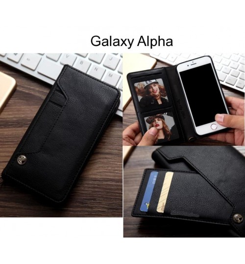 Galaxy Alpha case slim leather wallet case 6 cards 2 ID magnet