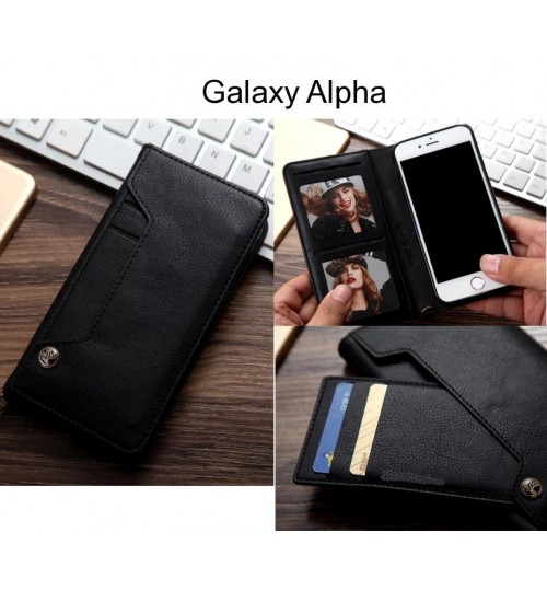Galaxy Alpha Case Slim Leather Wallet Case 6 Cards 2 Id Magnet - Black