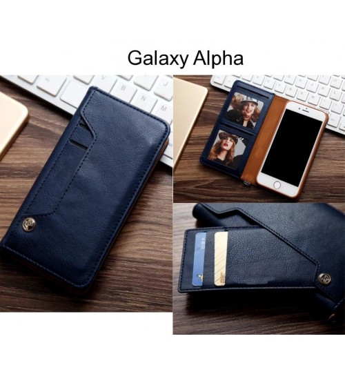 Galaxy Alpha Case Slim Leather Wallet Case 6 Cards 2 Id Magnet - Blue