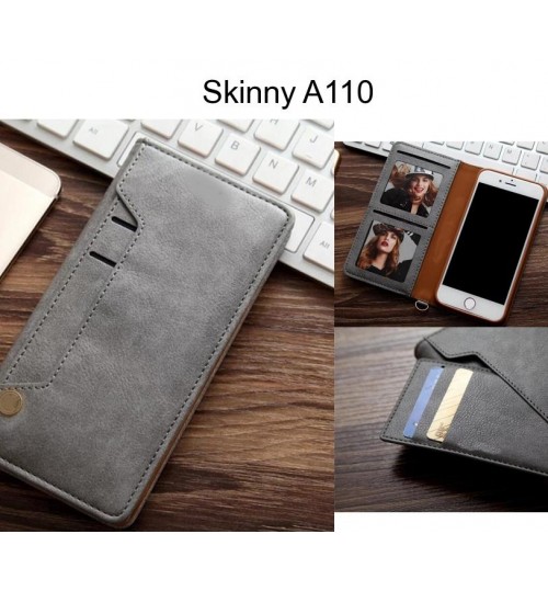 Skinny A110 Case Slim Leather Wallet Case 6 Cards 2 Id Magnet - Grey