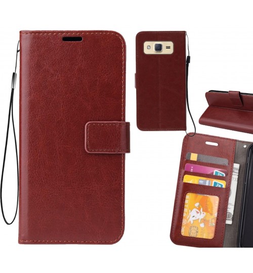 Galaxy J2 Case Fine Leather Wallet Case - Brown