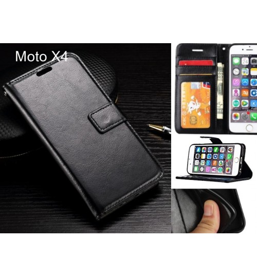 Moto X4 Case Fine Leather Wallet Case - Black