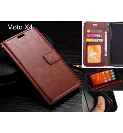 Moto X4 Case Fine Leather Wallet Case - Brown