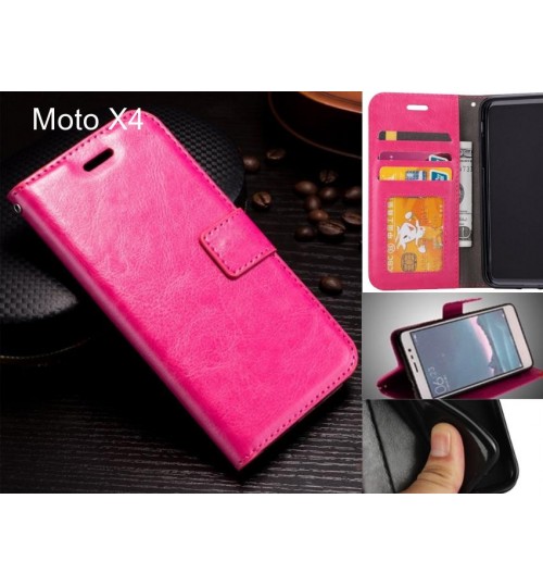Moto X4 Case Fine Leather Wallet Case - Hot Pink