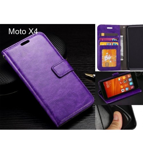 Moto X4 Case Fine Leather Wallet Case - Purple