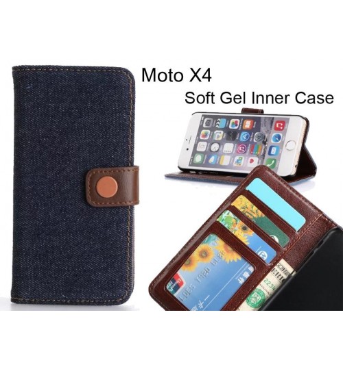 Moto X4  Case Ultra Slim Retro Jeans Wallet Case - Black