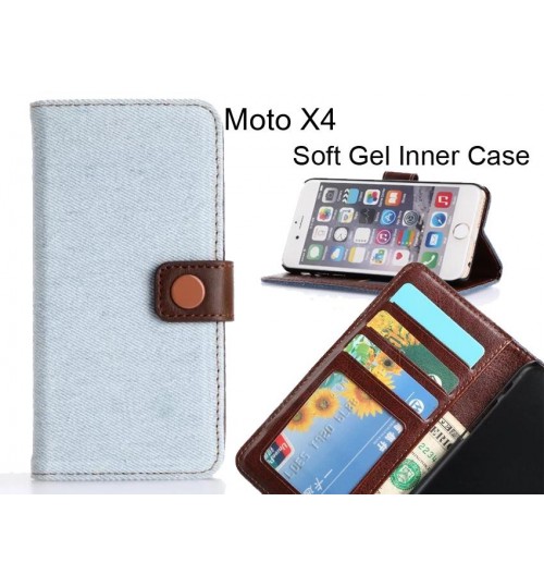 Moto X4  Case Ultra Slim Retro Jeans Wallet Case - Blue