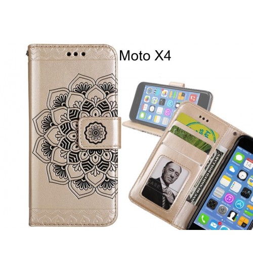 Moto X4 Case mandala embossed leather wallet case 3 cards