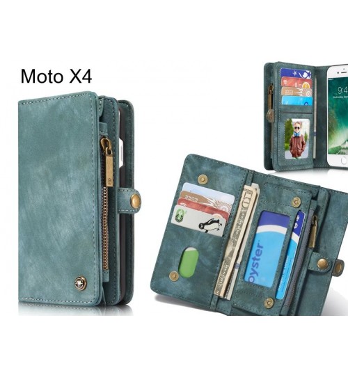 Moto X4 Case Retro Leather Case Multi Cards Cash Pocket & Zip - Green