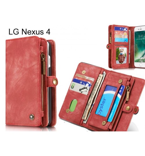 LG Nexus 4 Case Retro leather case multi cards cash pocket & zip