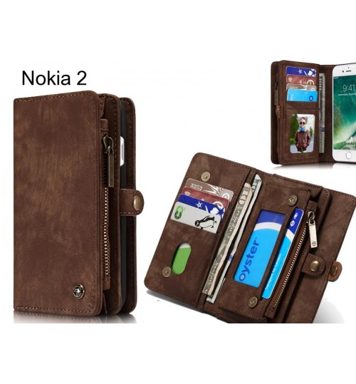 Nokia 2 Case Retro leather case multi cards cash pocket & zip