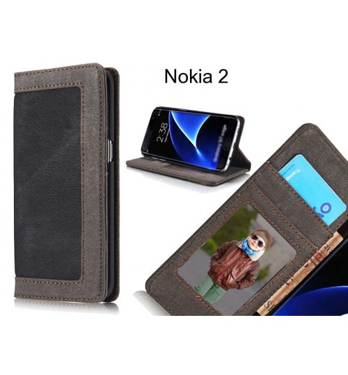 Nokia 2 case contrast denim folio wallet case magnetic closure