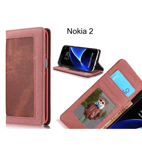 Nokia 2 case contrast denim folio wallet case magnetic closure