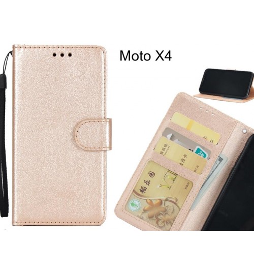 Moto X4  Case Silk Texture Leather Wallet Case - Gold