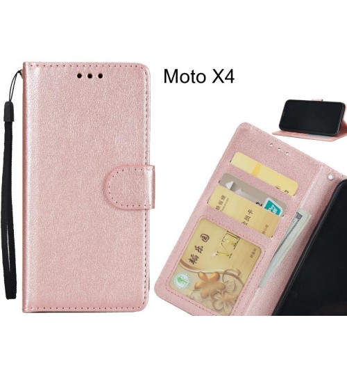Moto X4  Case Silk Texture Leather Wallet Case - Rose Gold