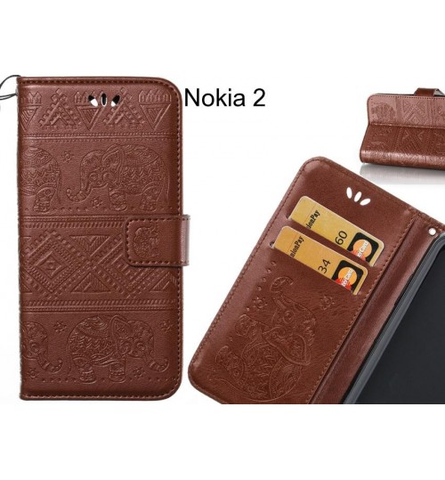 Nokia 2 case Wallet Leather flip case Embossed Elephant Pattern