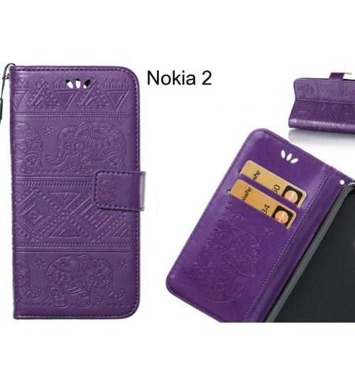 Nokia 2 case Wallet Leather flip case Embossed Elephant Pattern