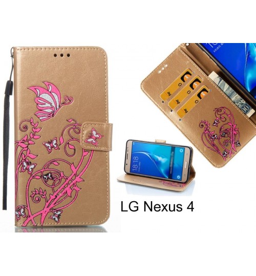 LG Nexus 4 case Embossed Butterfly Flower Leather Wallet cover case