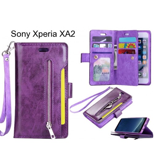 Sony Xperia XA2 case 10 cards slots wallet leather case with zip