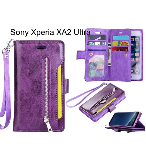 Sony Xperia Xa2 Ultra Case 10 Cards Slots Wallet Leather Case With Zip - Purple