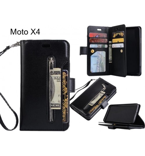 Moto X4 Case 10 Cards Slots Wallet Leather Case With Zip - Black