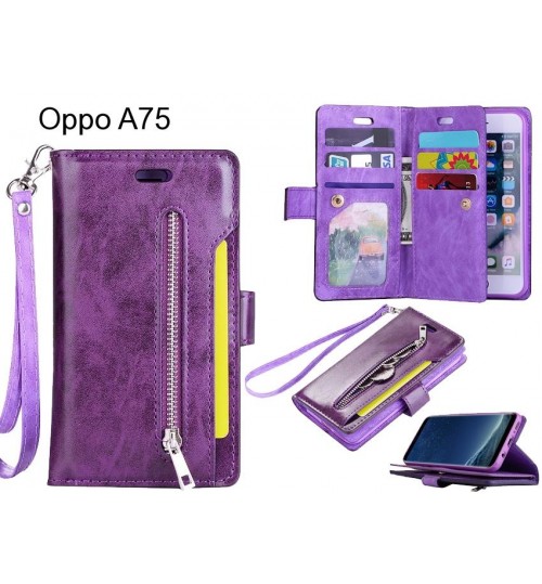 Oppo A75 case 10 cards slots wallet leather case with zip