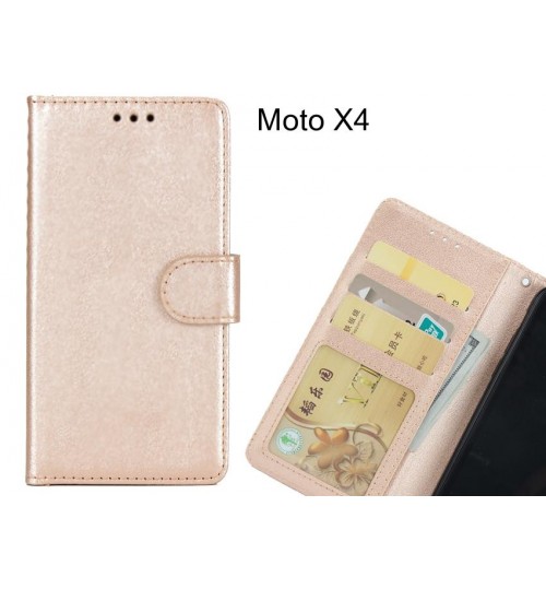 Moto X4  Case Magnetic Flip Leather Wallet Case - Gold