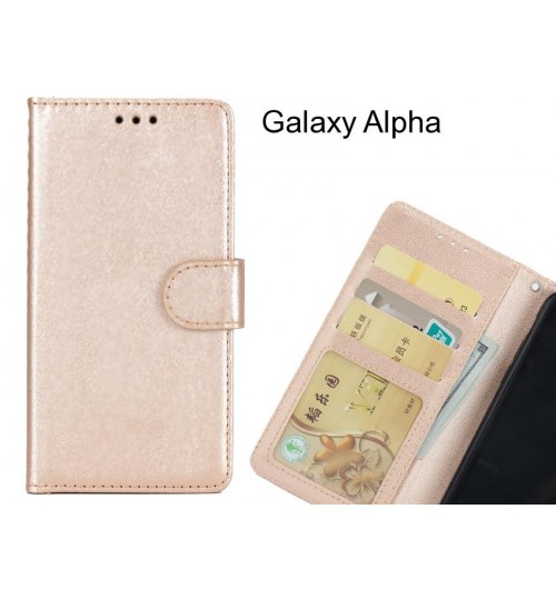Galaxy Alpha  Case Magnetic Flip Leather Wallet Case - Gold