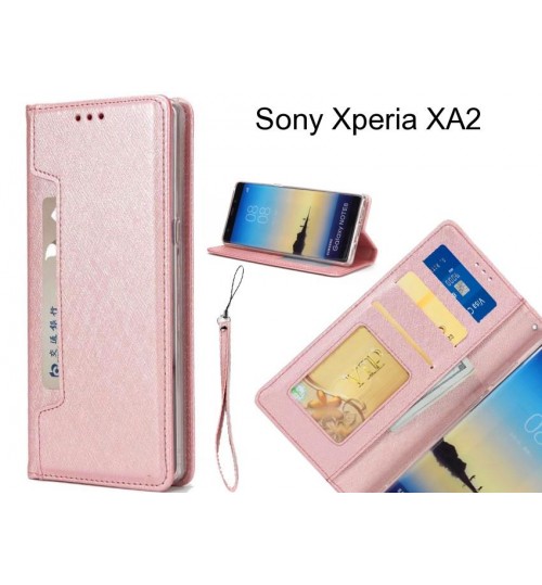 Sony Xperia Xa2 Case Silk Texture Leather Wallet Case 4 Cards 1 Id Magnet - Rose Gold