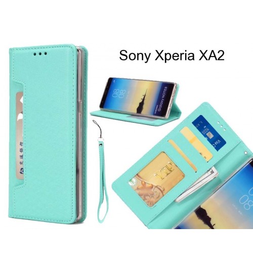 Sony Xperia Xa2 Case Silk Texture Leather Wallet Case 4 Cards 1 Id Magnet - Green