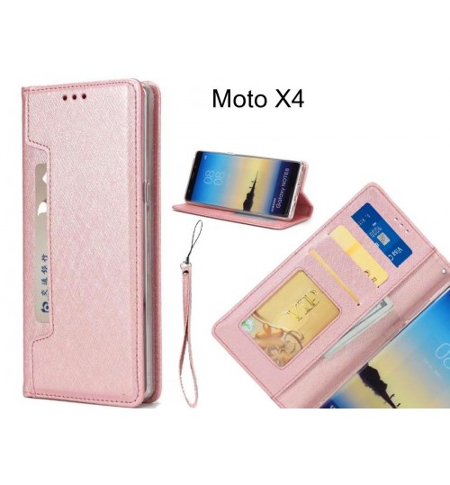 Moto X4 Case Silk Texture Leather Wallet Case 4 Cards 1 Id Magnet - Rose Gold