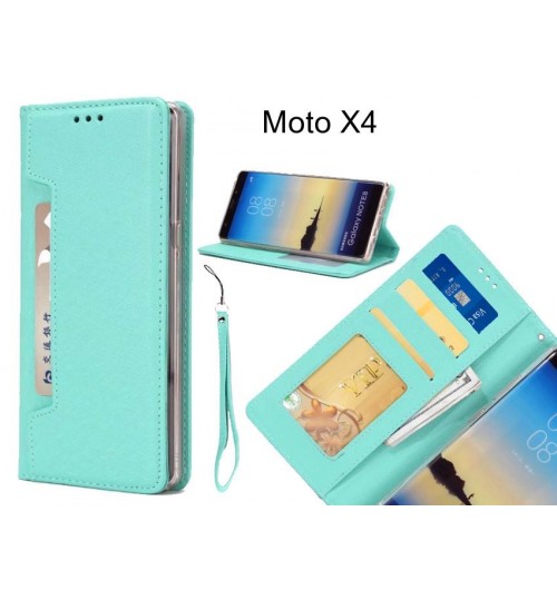 Moto X4 Case Silk Texture Leather Wallet Case 4 Cards 1 Id Magnet - Green