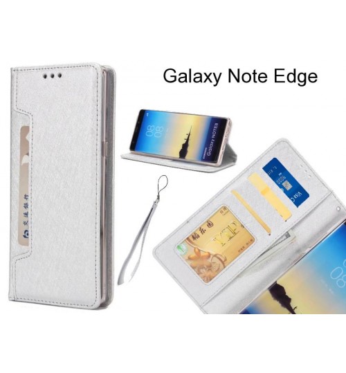 Galaxy Note Edge Case Silk Texture Leather Wallet Case 4 Cards 1 Id Magnet - Silver