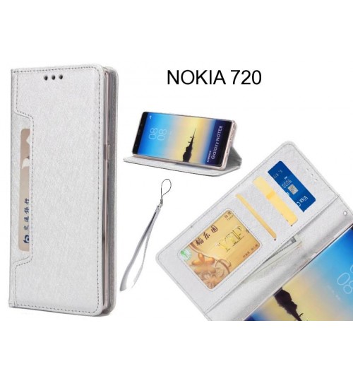 Nokia 720 Case Silk Texture Leather Wallet Case 4 Cards 1 Id Magnet - Silver