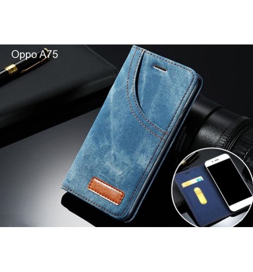 Oppo A75 case leather wallet case retro denim slim concealed magnet