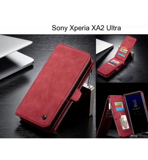 Sony Xperia Xa2 Ultra Case Retro Flannelette Leather Case Multi Cards Zipper - Red