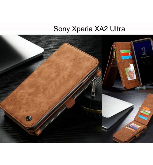 Sony Xperia Xa2 Ultra Case Retro Flannelette Leather Case Multi Cards Zipper - Brown