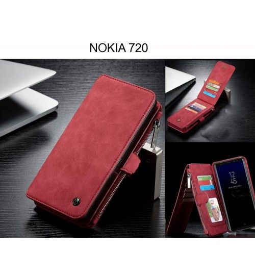 Nokia 720 Case Retro Flannelette Leather Case Multi Cards Zipper - Red