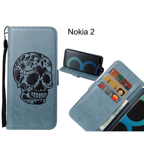 Nokia 2 case skull vintage leather wallet case