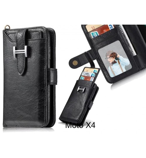 Moto X4 Case Retro Leather Case Multi Cards Cash Pocket - Black