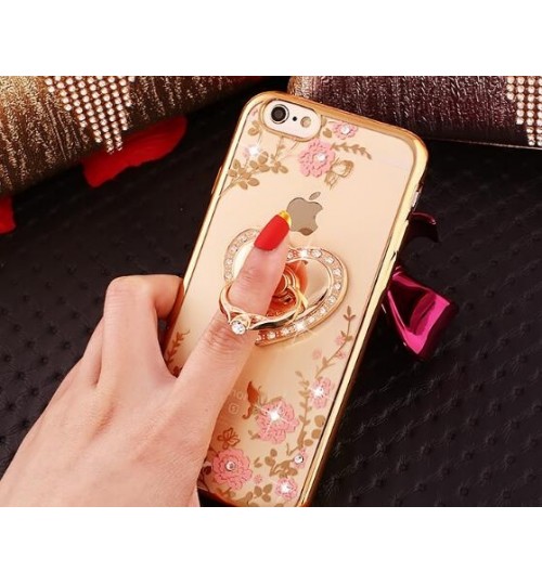 Galaxy S9  case  soft gel tpu luxury bling shiny floral case ring