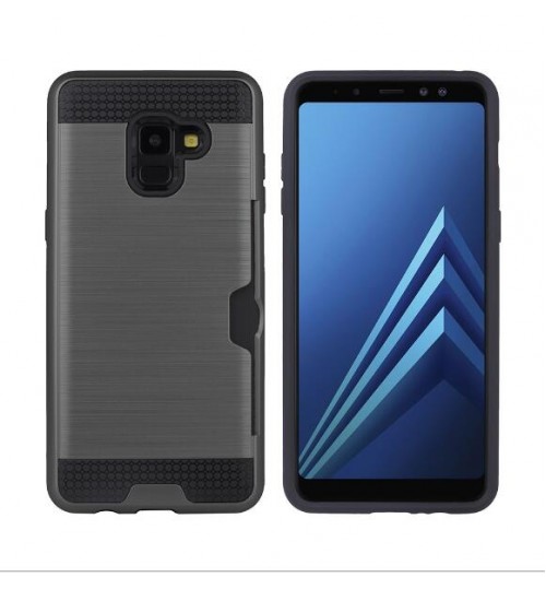 Galaxy A8 plus 2018 case impact proof hybrid  card clip Brushed Metal Texture