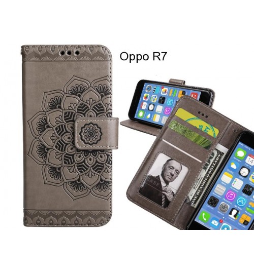 Oppo R7 Case mandala embossed leather wallet case 3 cards lanyard case