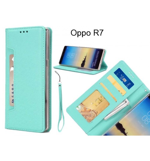 Oppo R7 Case Silk Texture Leather Wallet Case 4 Cards 1 Id Magnet - Green