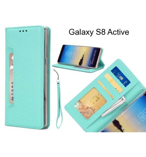 Galaxy S8 Active Case Silk Texture Leather Wallet Case 4 Cards 1 Id Magnet - Green