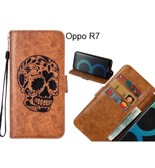 Oppo R7 case skull vintage leather wallet case