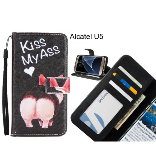 Alcatel U5 case 3 card leather wallet case printed ID