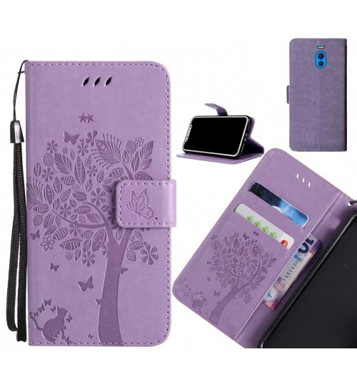 Meizu M6 Note case leather wallet case embossed cat & tree pattern