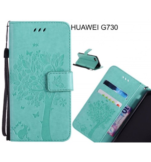 HUAWEI G730 case leather wallet case embossed cat & tree pattern